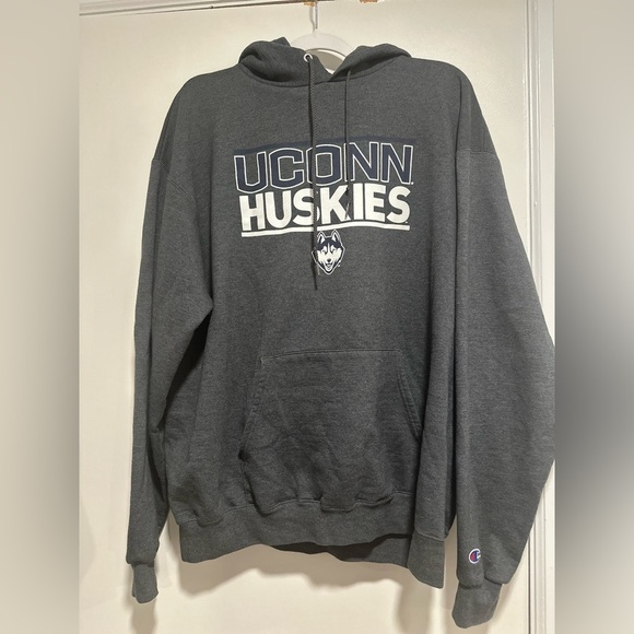 Men’s Champion XL Dark Gray UCONN Huskies Logo Spell-out Pullover Hoodie. - Picture 1 of 9
